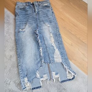 Distressed Blue Women's denim Jean Skirt
